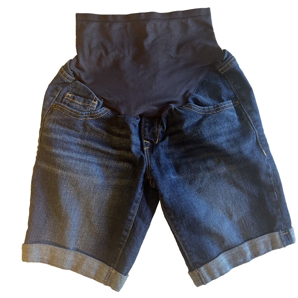 Old Navy Maternity Denim Bermuda Shorts Women’s 4 Blue Jean Cuffed Front Panel